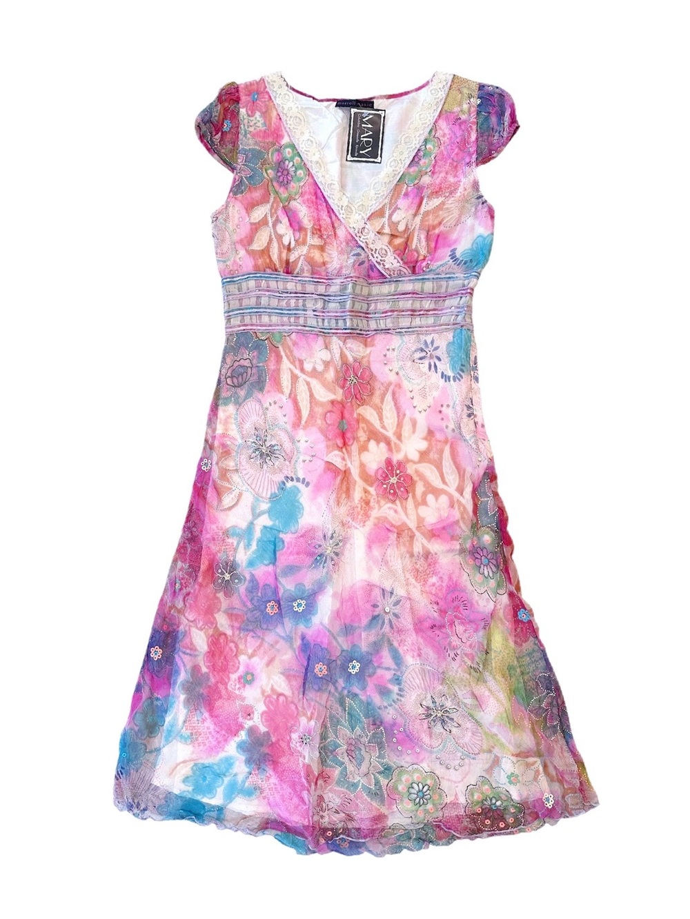 Vintage Y2K Floral and Lace Fairycore Dress Medium